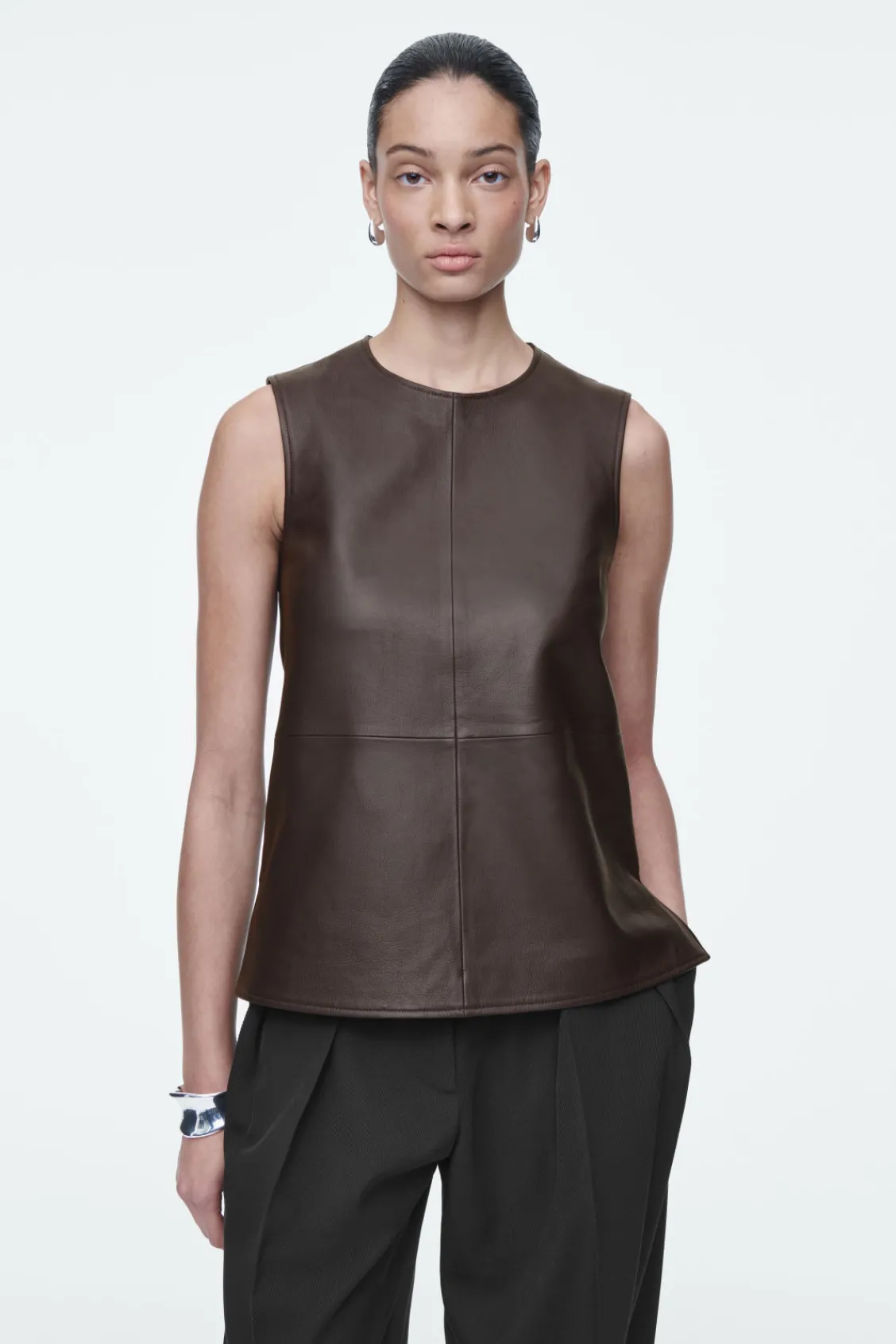 COS SLEEVELESS LEATHER TOP DARK BROWN Online