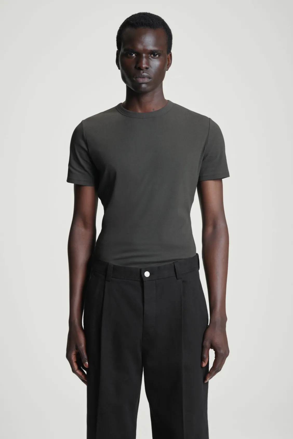 COS SLIM COTTON-CREPE T-SHIRT DARK GRAY Sale