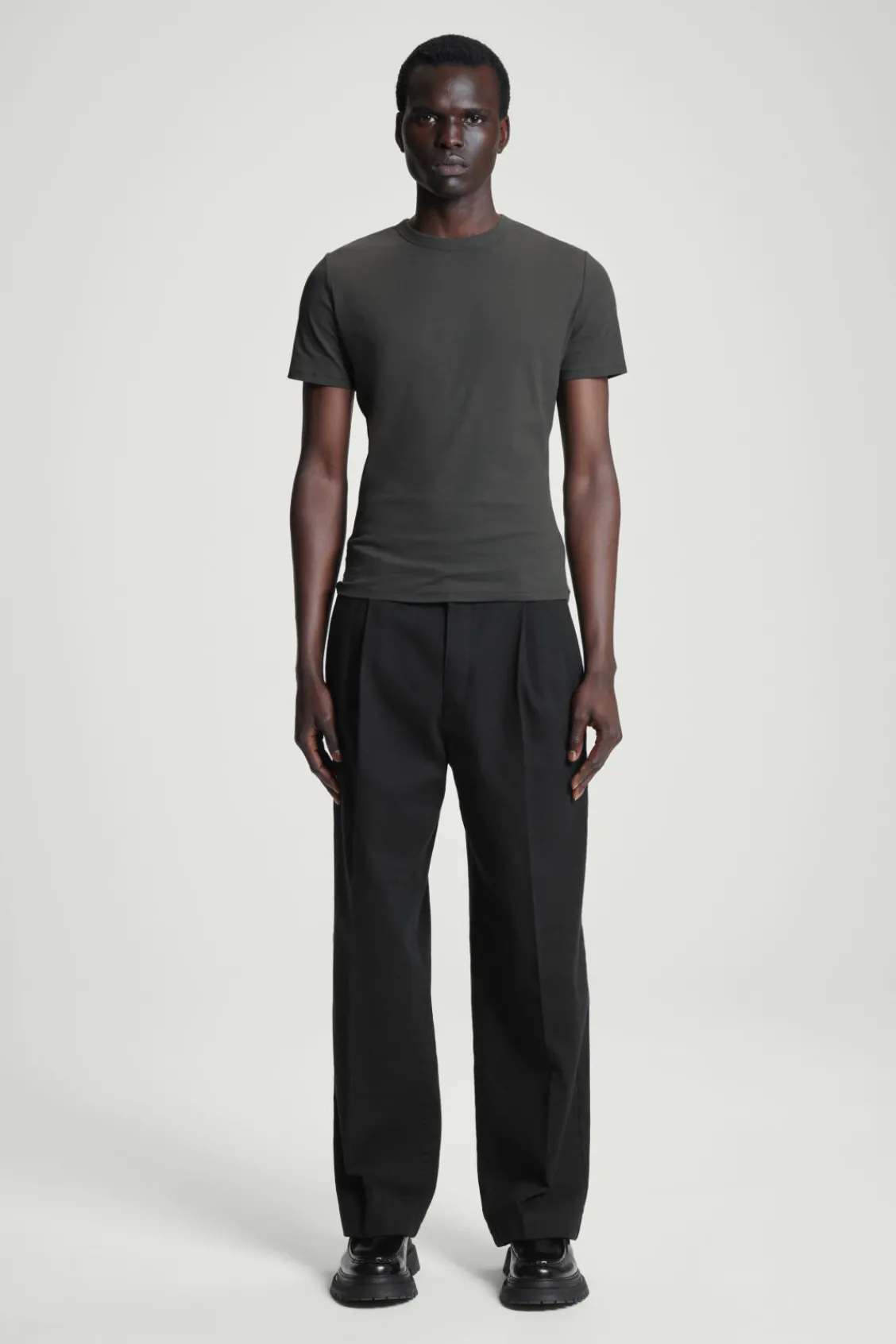 COS SLIM COTTON-CREPE T-SHIRT DARK GRAY Sale