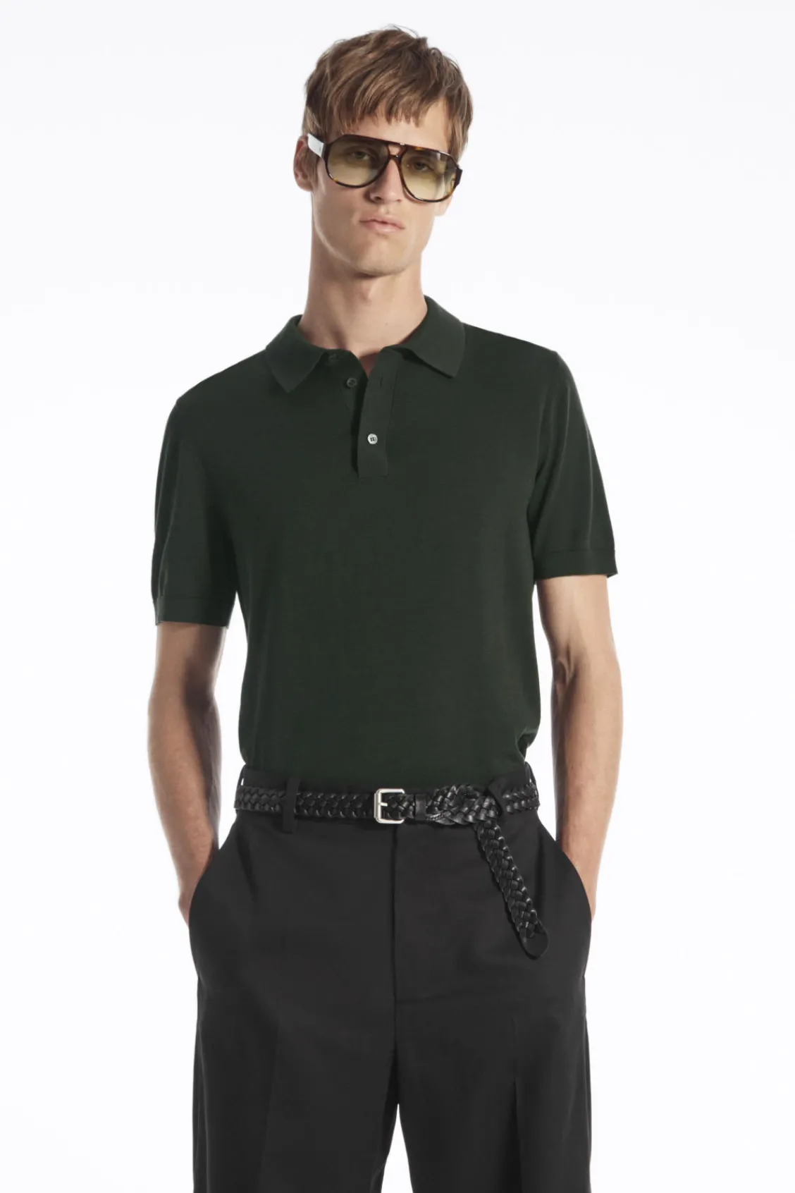 COS SLIM KNITTED SILK POLO SHIRT DARK GREEN Shop