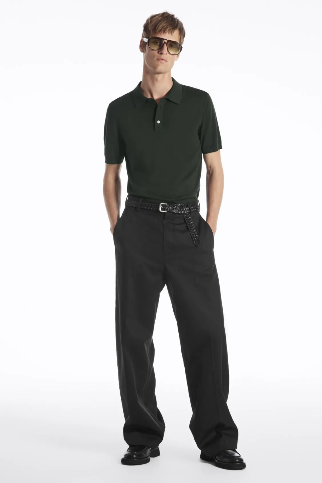 COS SLIM KNITTED SILK POLO SHIRT DARK GREEN Shop