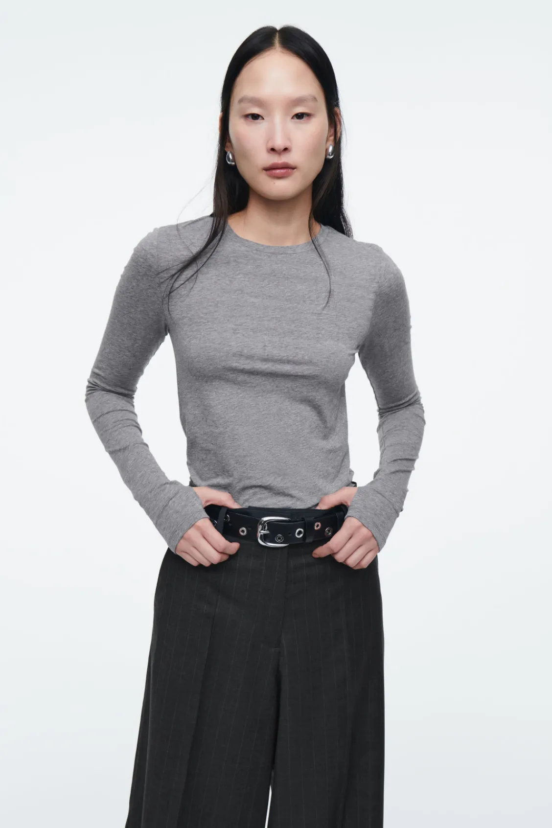 COS SLIM LONG-SLEEVE TOP CHARCOAL MÉLANGE Sale