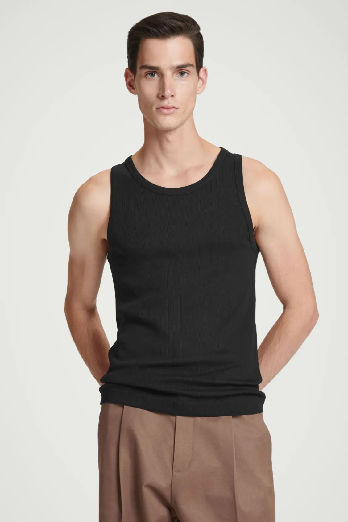 COS SLIM RIBBED COTTON TANK TOP BLACK Best