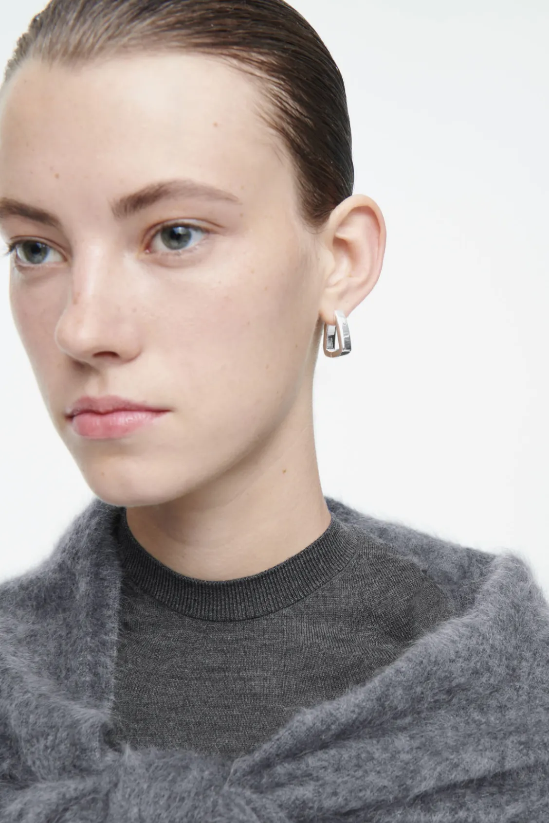 COS SQUARED HOOP EARRINGS SILVER Flash Sale