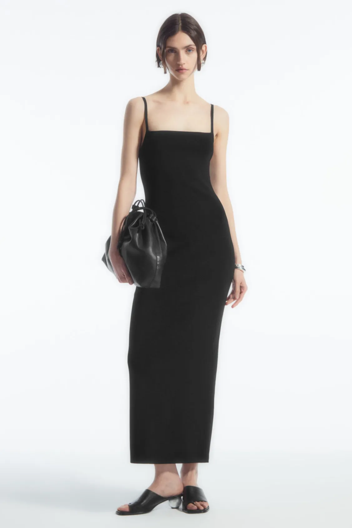 COS SQUARE-NECK KNITTED SLIP DRESS BLACK Store