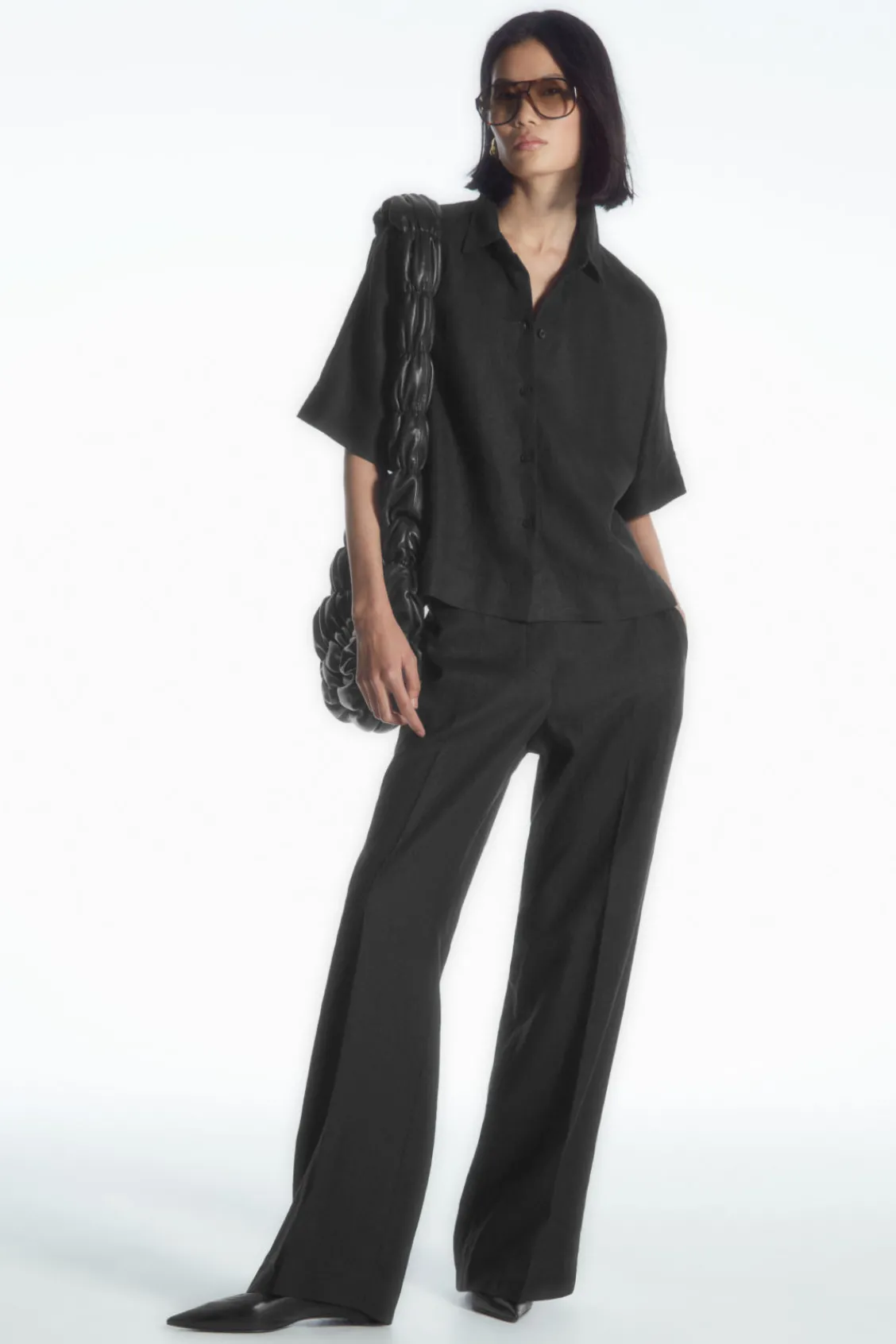 COS STRAIGHT-LEG TAILORED LINEN PANTS BLACK Best