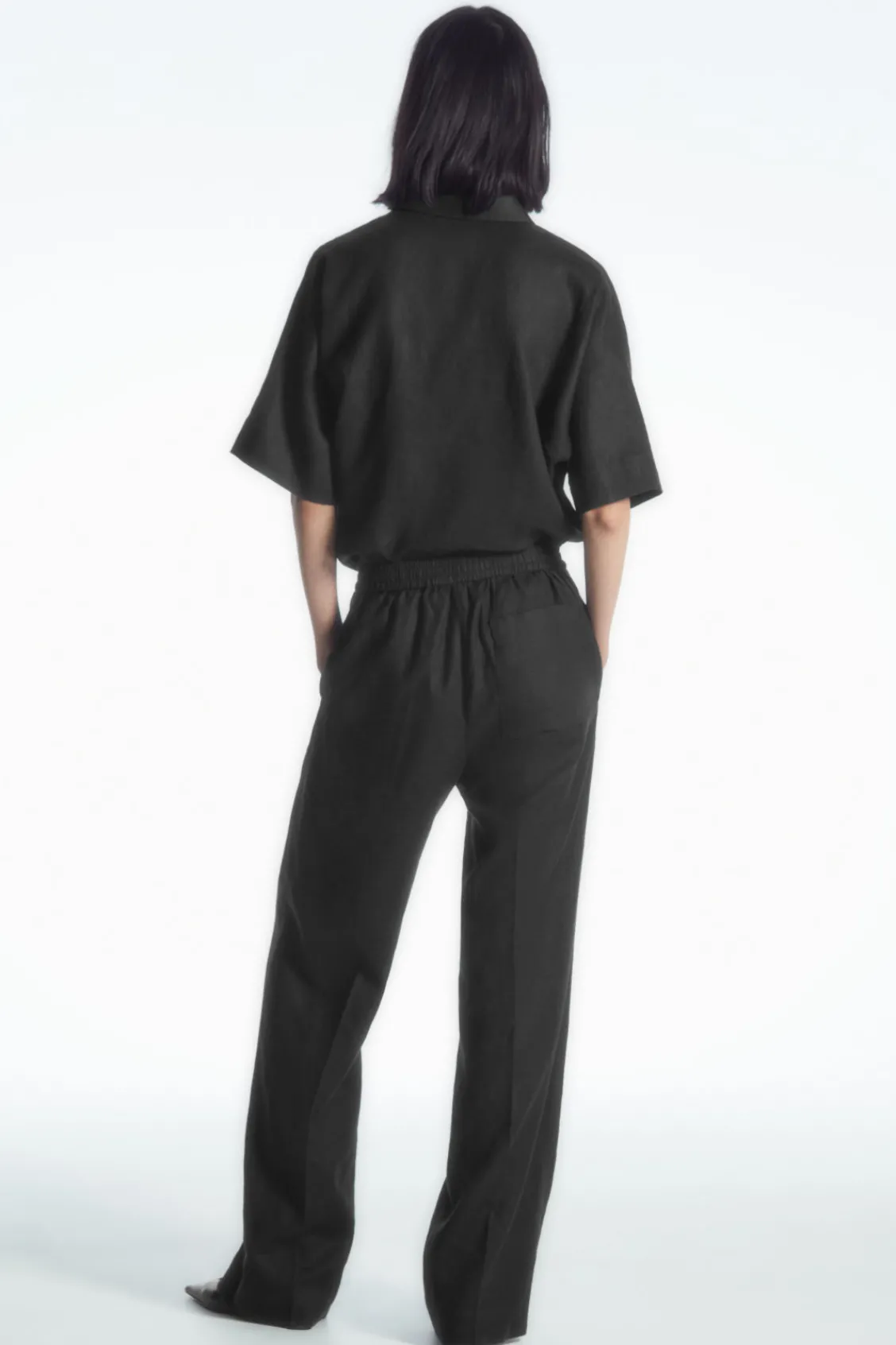 COS STRAIGHT-LEG TAILORED LINEN PANTS BLACK Best