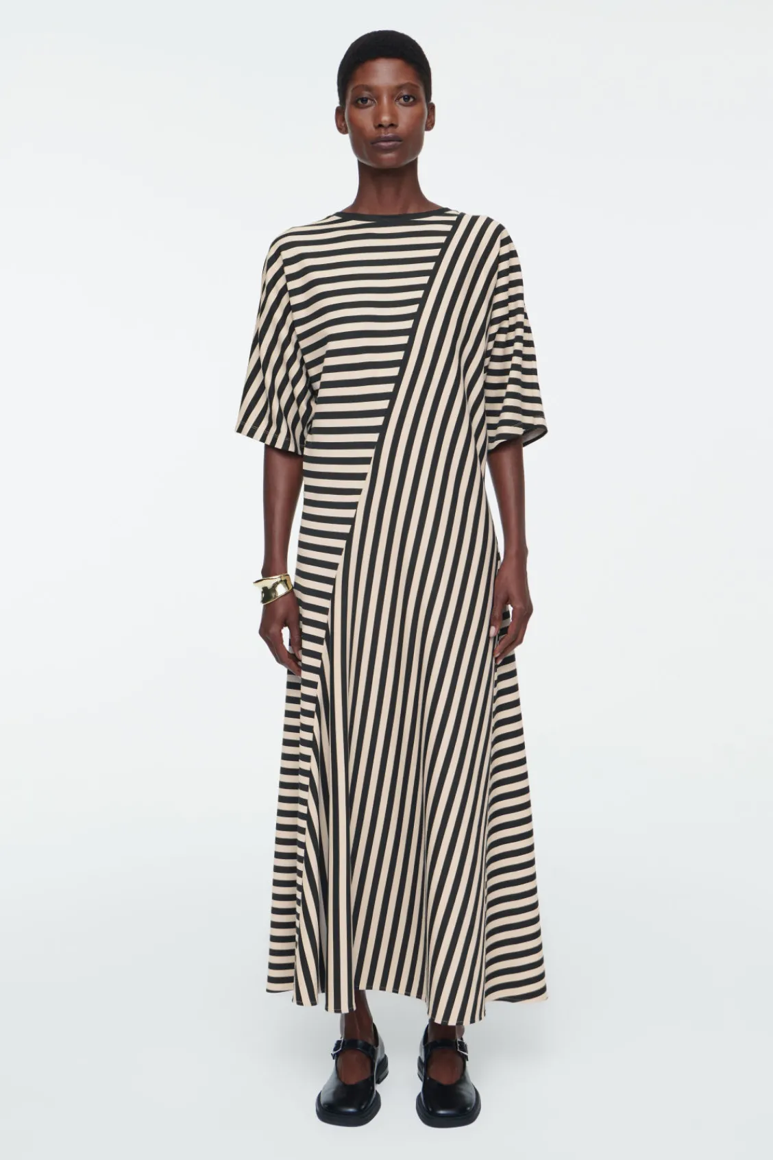 COS STRIPED JERSEY MIDI DRESS BLACK / STRIPED Cheap