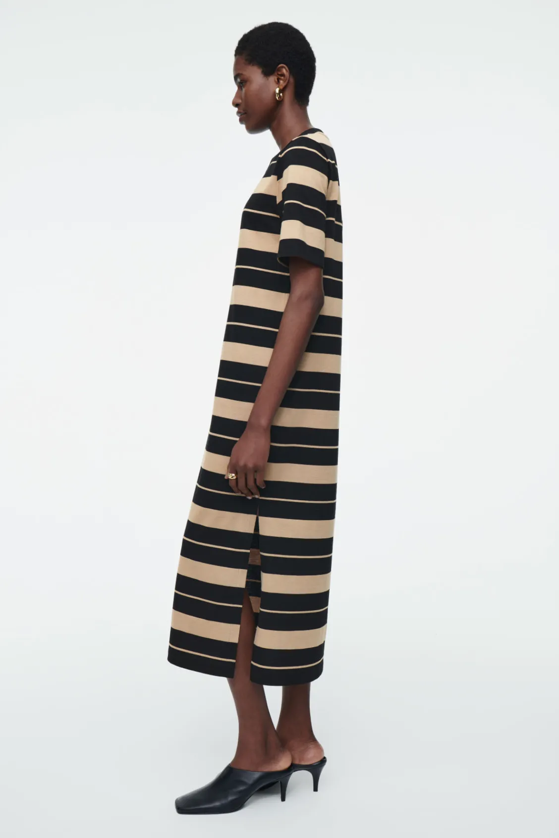 COS STRIPED MIDI T-SHIRT DRESS BEIGE / STRIPED Best