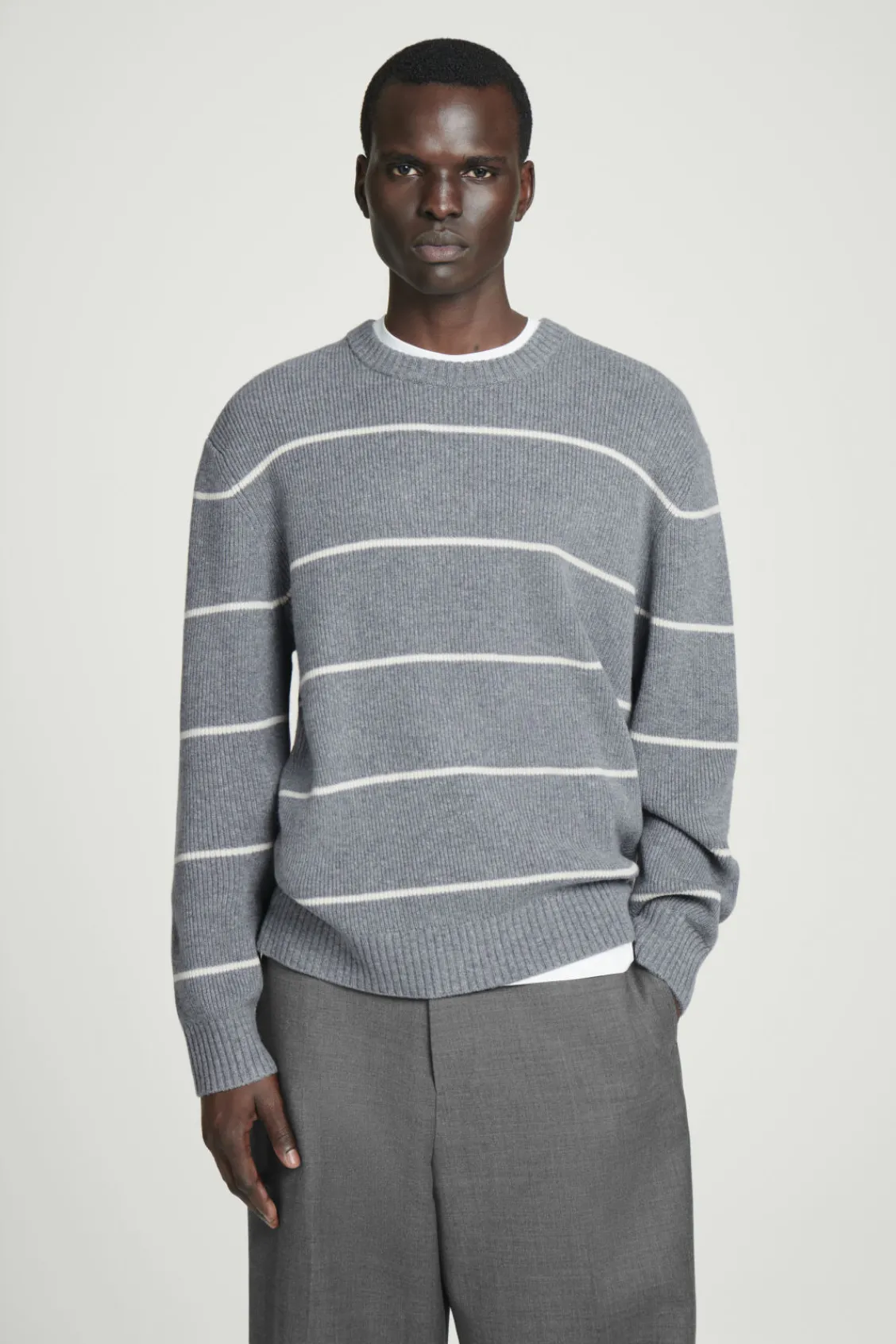 COS STRIPED WOOL AND YAK-BLEND SWEATER GRAY / STRIPED New