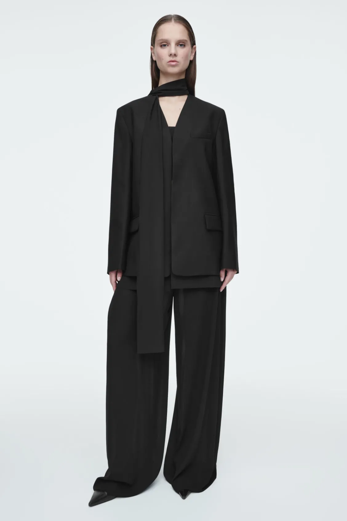 COS TAILORED WOOL WIDE-LEG PANTS BLACK Best Sale