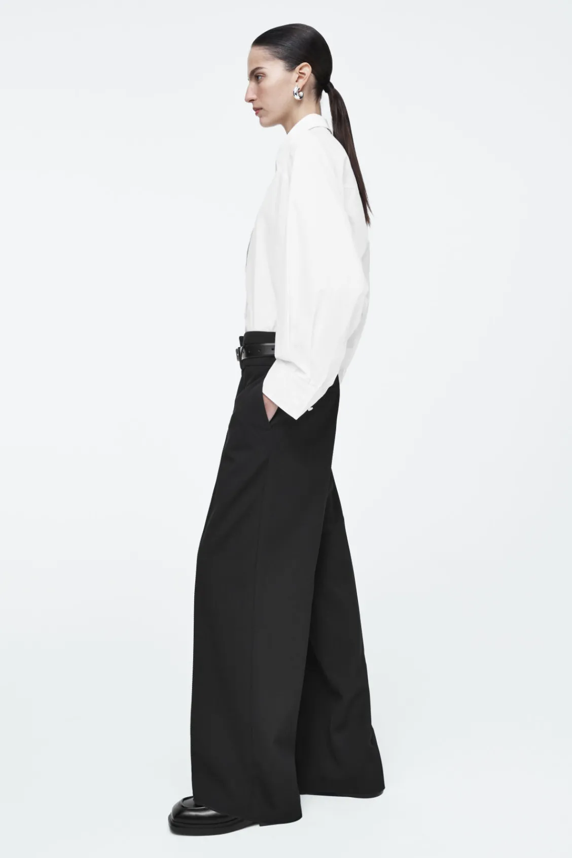 COS TAILORED WOOL-BLEND TWILL PANTS BLACK Clearance