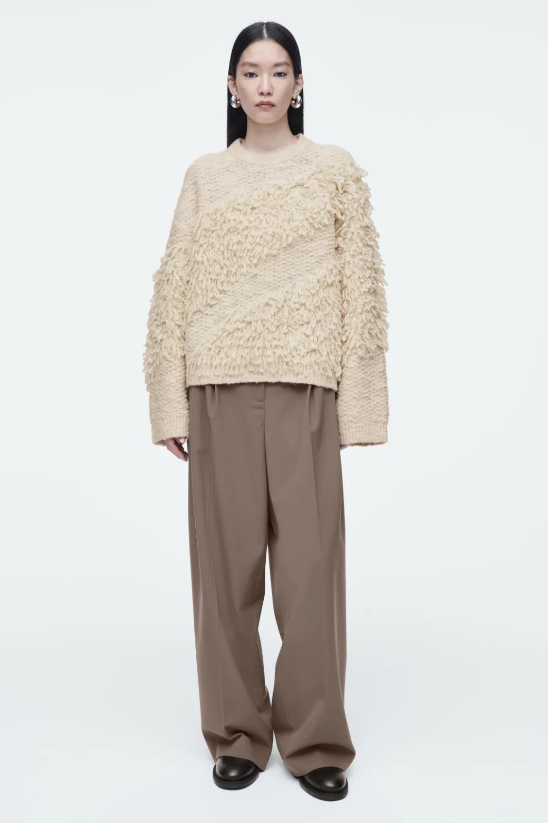 COS TEXTURED LOOP-KNIT WOOL JUMPER ECRU Cheap