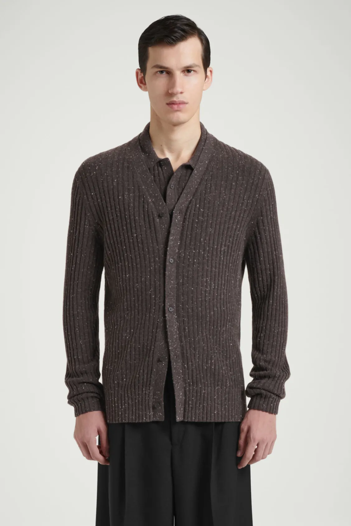 COS THE FLECKED WOOL CARDIGAN CHOCOLATE Cheap