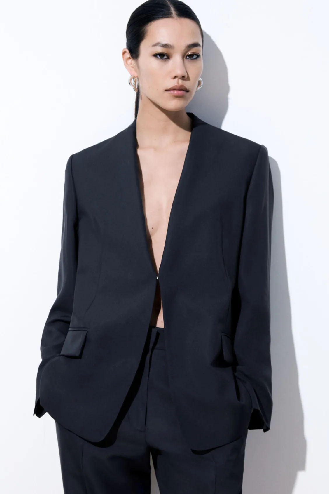 COS THE FOLDED-LAPEL WOOL BLAZER NAVY Flash Sale