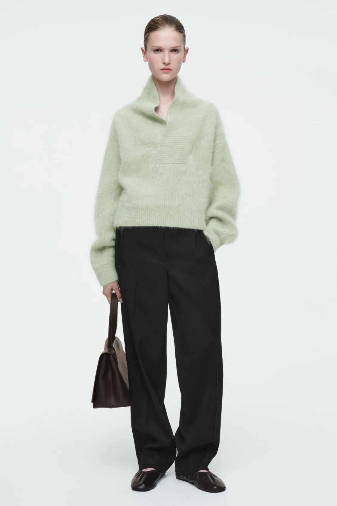 COS THE FUNNEL-NECK BRUSHED-CASHMERE SWEATER PISTACHIO Outlet