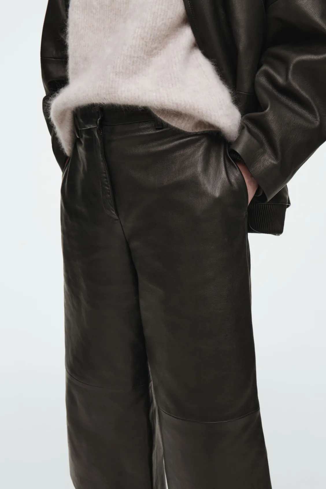 COS THE LEATHER BARREL-LEG CULOTTES CHESTNUT Hot