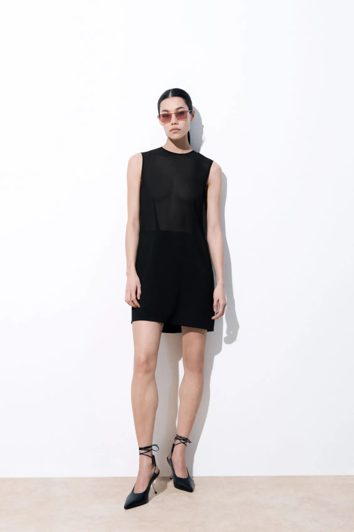 COS THE SHEER-PANEL SILK SHIFT DRESS BLACK Best Sale