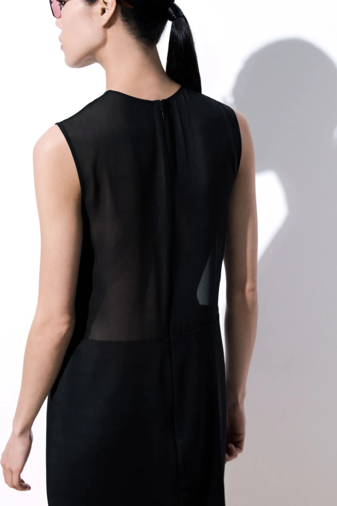 COS THE SHEER-PANEL SILK SHIFT DRESS BLACK Best Sale