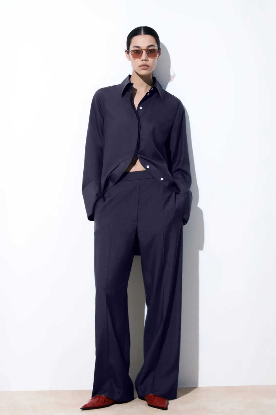 COS THE STRAIGHT-LEG SILK PANTS NAVY Online