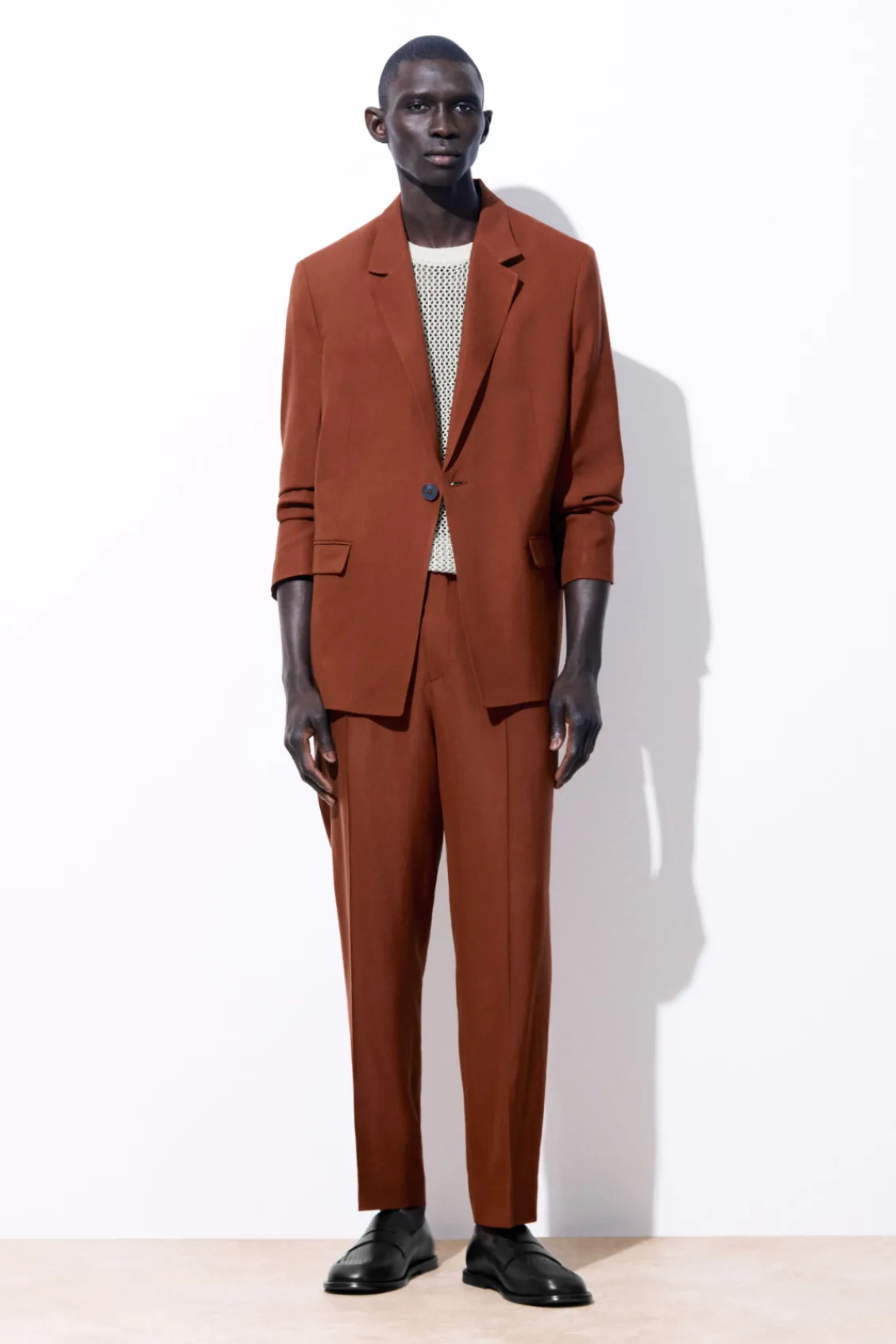 COS THE TAPERED WOOL TWILL SUIT TROUSERS TERRACOTTA New