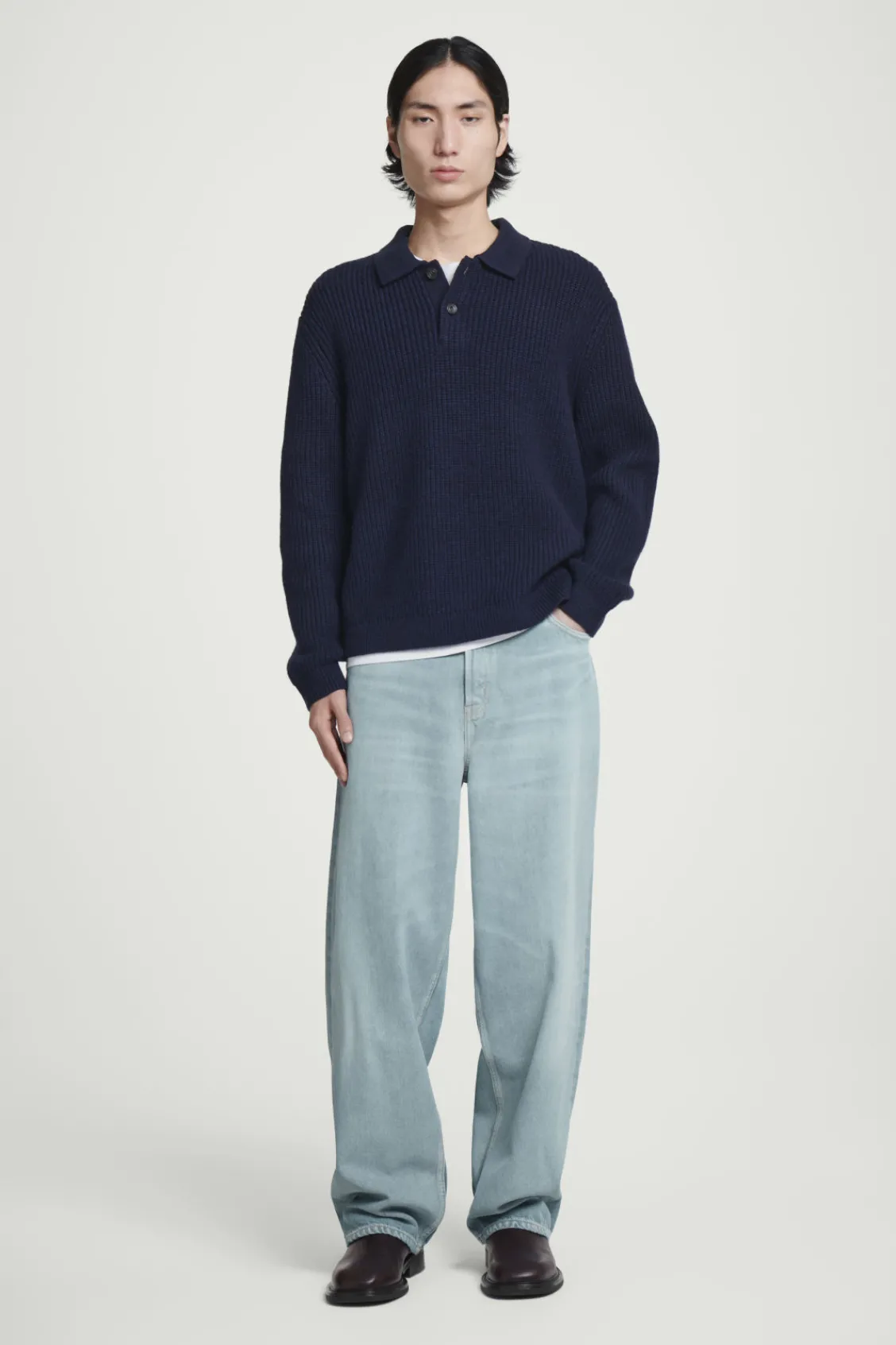 COS TWISTED-YARN WOOL POLO SWEATER NAVY MÉLANGE Best Sale