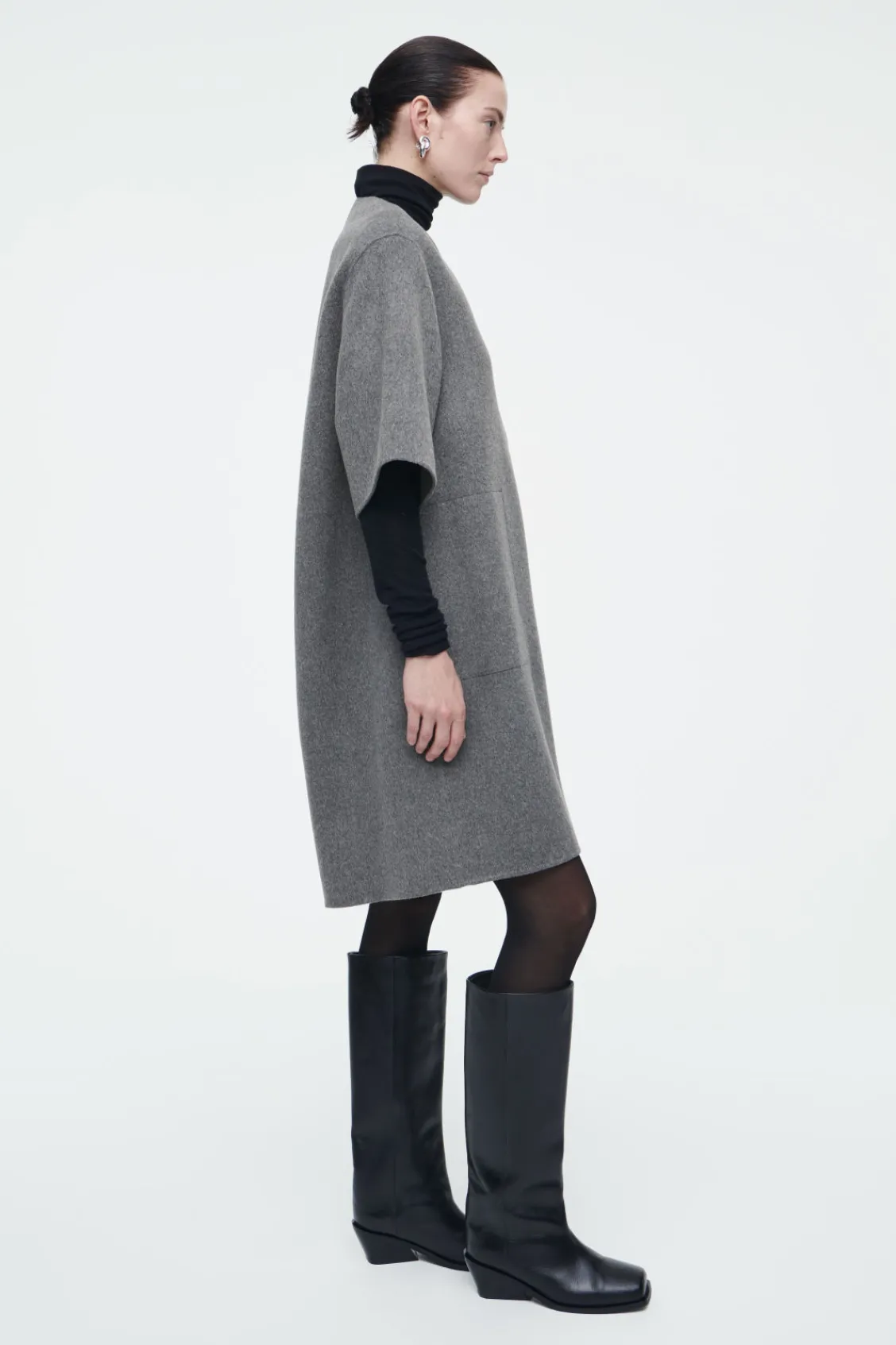 COS V-NECK DOUBLE-FACED WOOL DRESS GRAY Hot