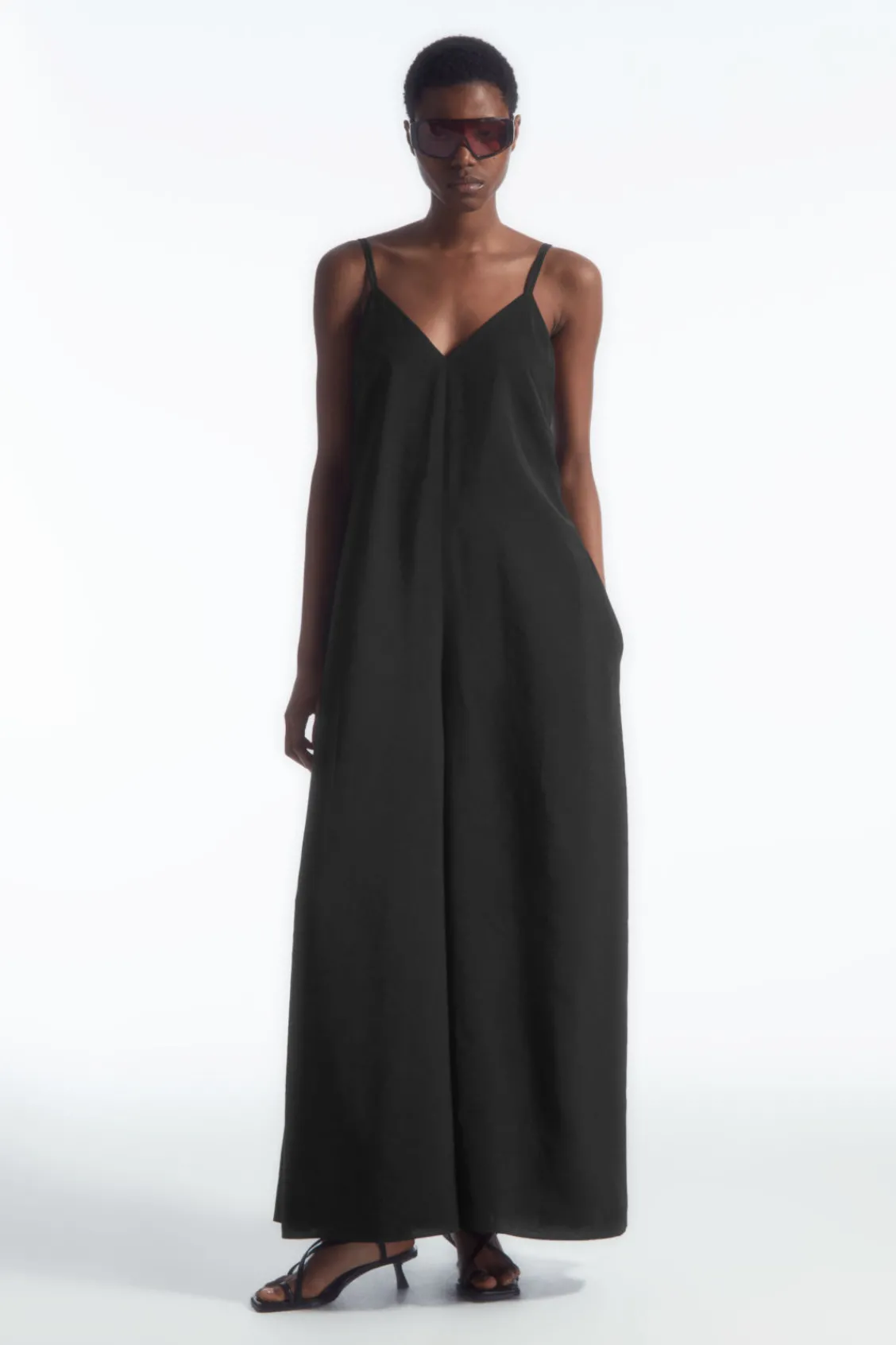 COS V-NECK WIDE-LEG JUMPSUIT BLACK Sale