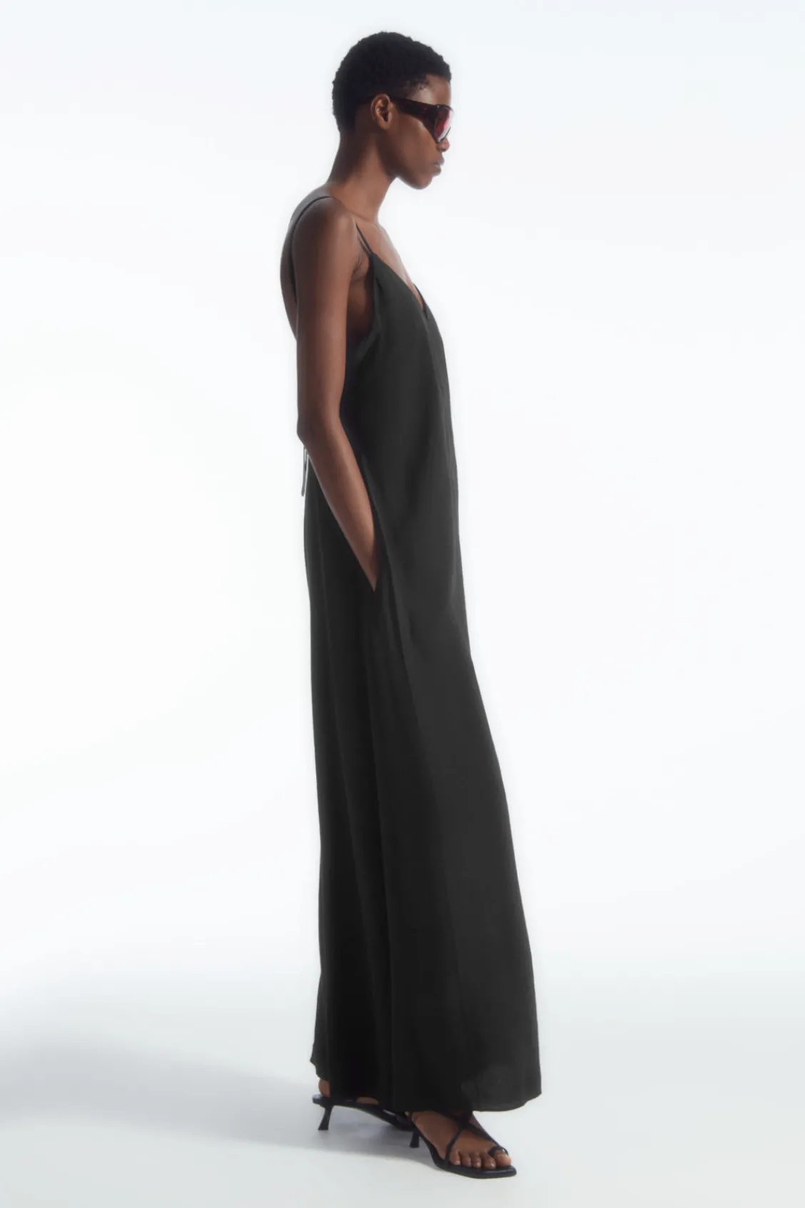 COS V-NECK WIDE-LEG JUMPSUIT BLACK Sale