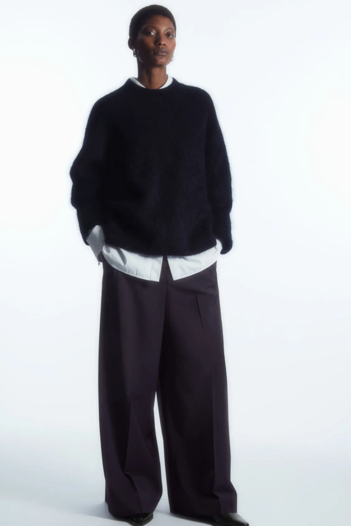 COS VOLUMINOUS WIDE-LEG WOOL PANTS NAVY Outlet