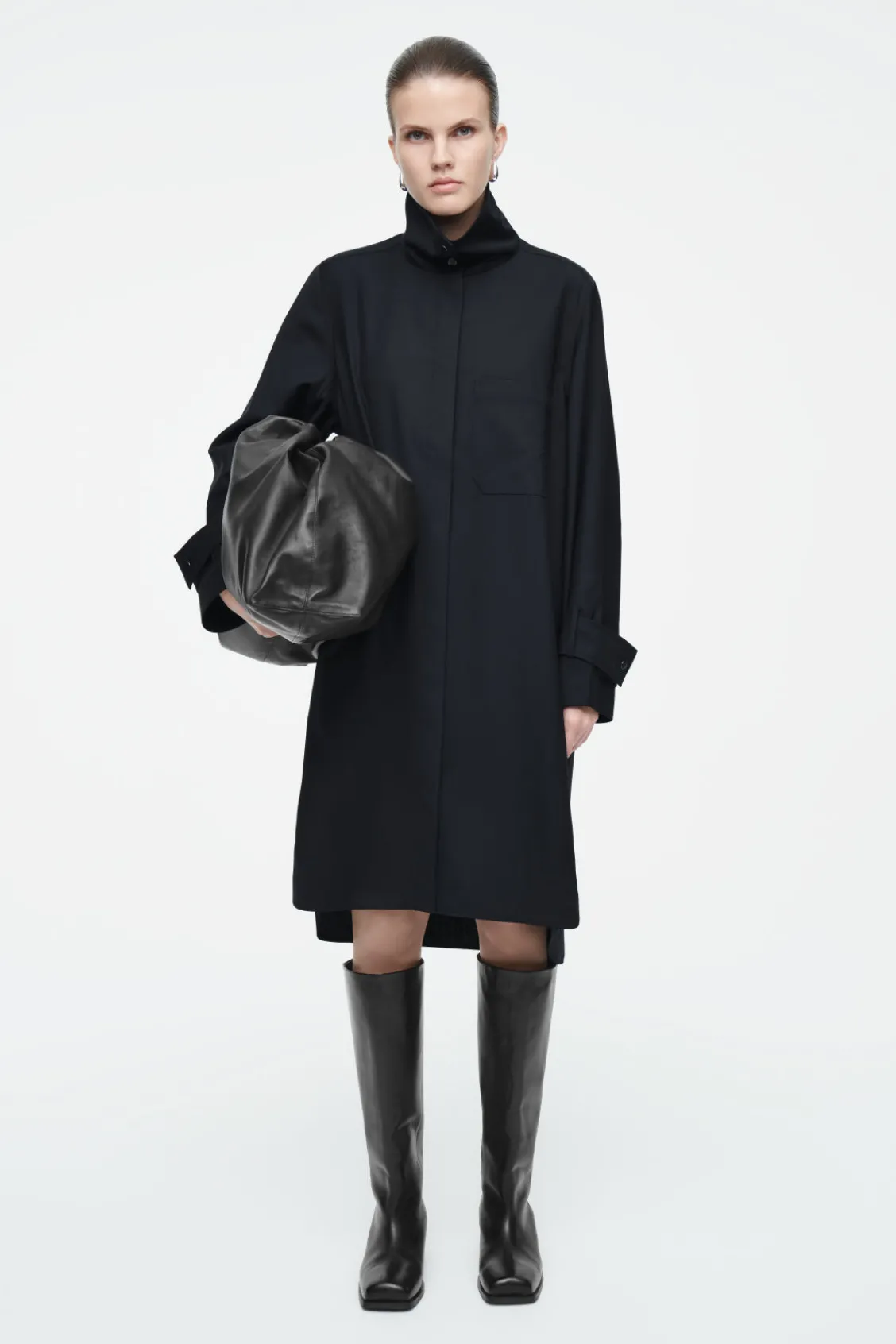 COS WOOL SHIRT DRESS NAVY Sale