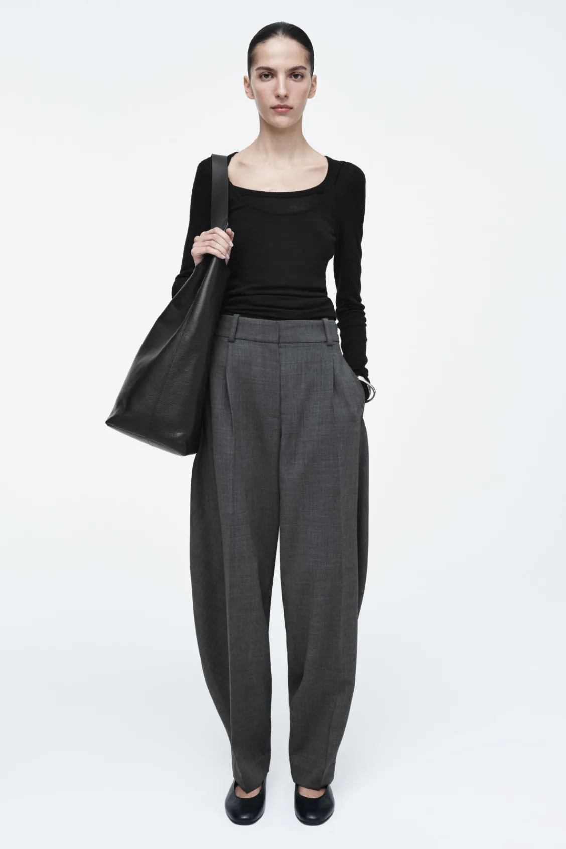 COS WOOL-BLEND BARREL-LEG PANTS GRAY Outlet