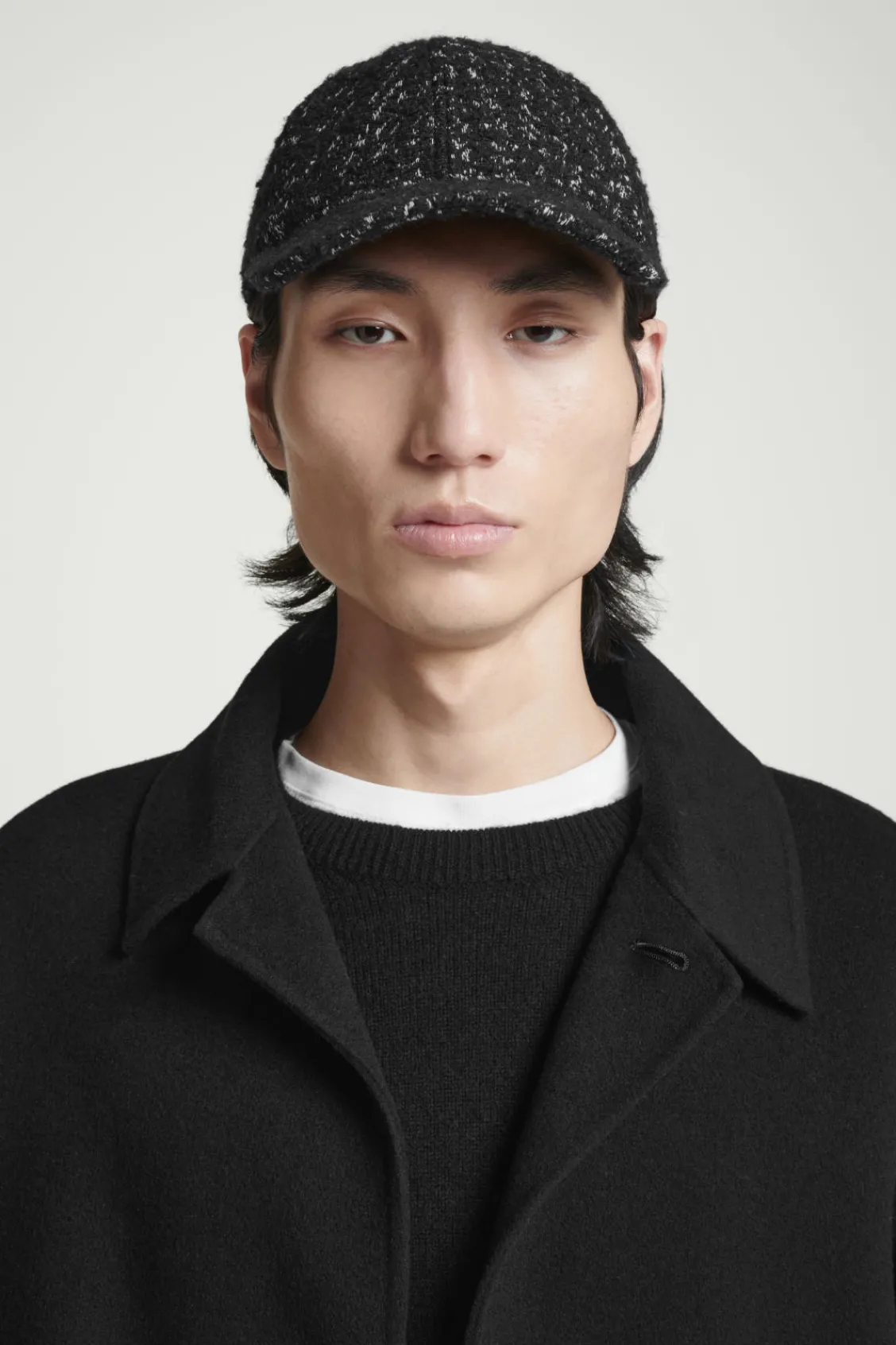 COS WOOL-BLEND BASEBALL CAP BLACK / HOUNDSTOOTH Clearance