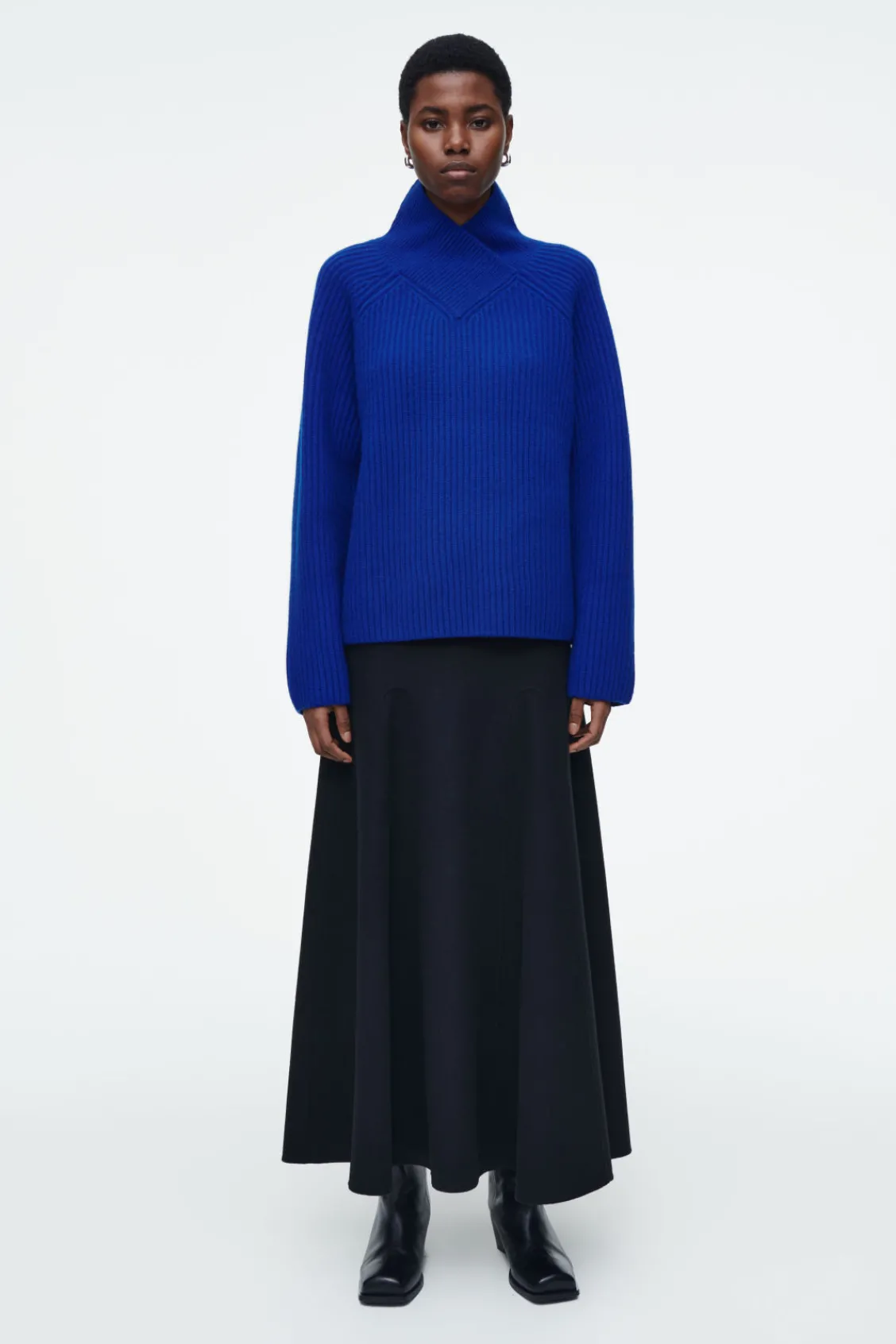 COS WRAP-COLLAR MERINO WOOL JUMPER COBALT BLUE Best