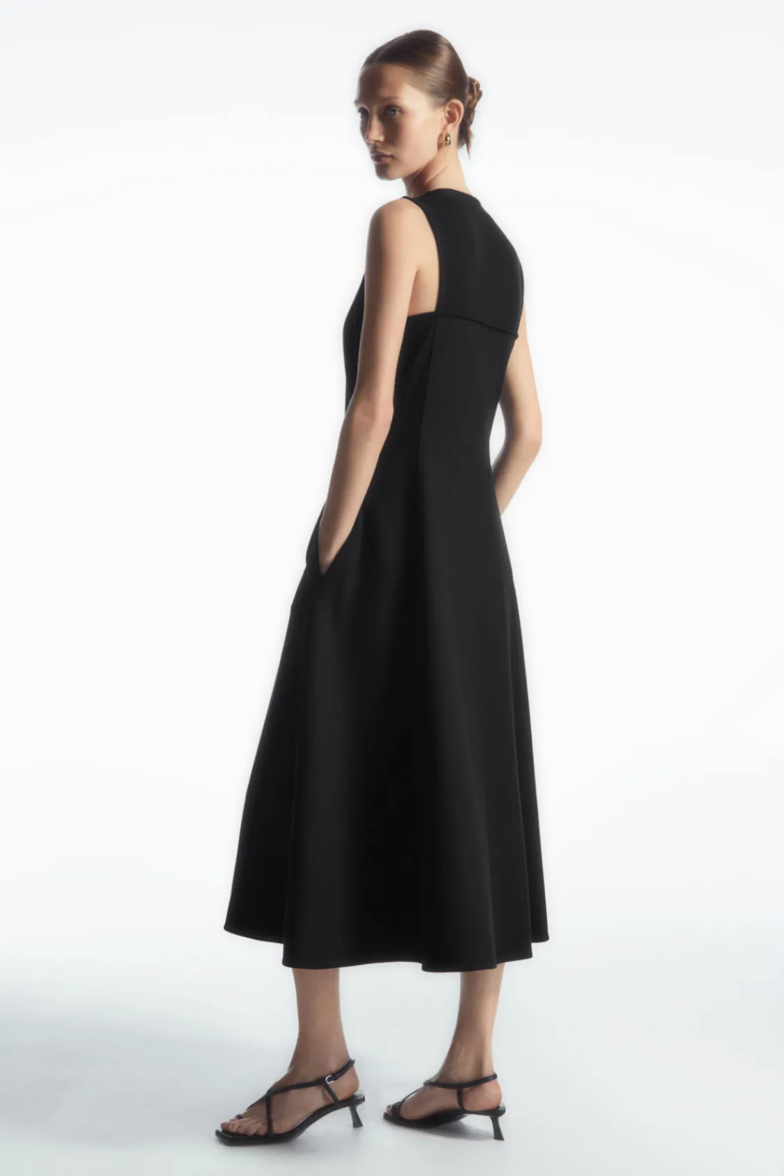 COS ZIP-FRONT V-NECK MIDI DRESS BLACK Sale