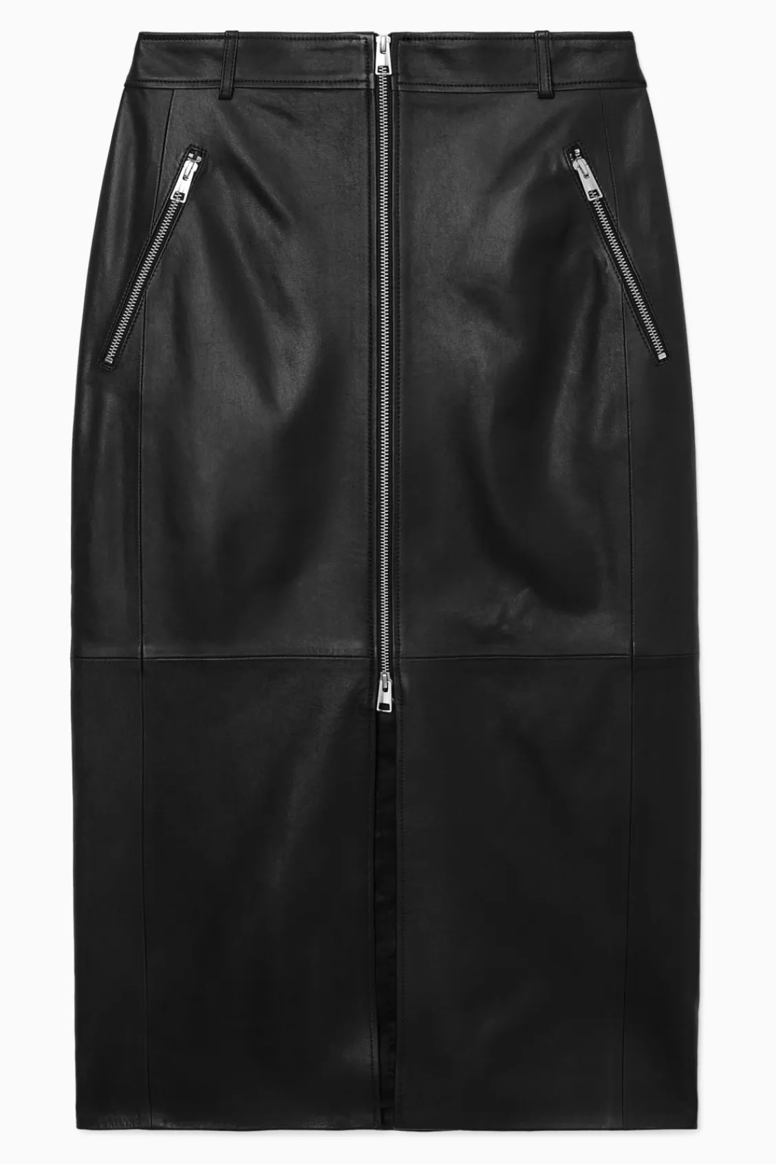 COS ZIP-UP LEATHER MIDI SKIRT BLACK New